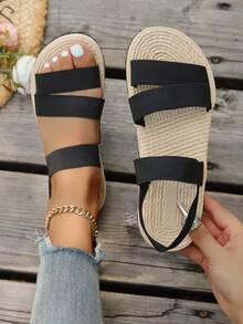 女士多帶平底涼鞋,度假黑色織物露跟涼鞋 - 黑色 - 查看 4