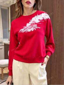 Sudadera Bordada para Mujer - Flores Artesanales en Manga Larga | Estilo Boho-Chic Relajado | Compañera Diaria de Confort y Estilo