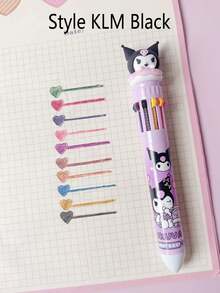 Sanrio 1/6支装 按压式十色圆珠笔 卡通可爱库洛米多色凝胶笔 旋律文具 可爱书写笔 返校学习用品（部分笔款随机发货）