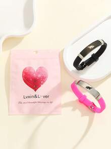 ATLVXJL 2 件套夜光恐龙不锈钢和硅胶情侣/朋友手链套装，适合日常佩戴和情人节礼物