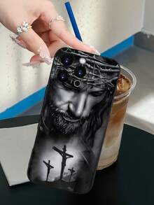 New Fashion TPU Phone Case - Hot Selling Religious Crucifixion Art Pattern Design Theme Luxury Shockproof Aesthetics Cute Phone Case, Lens Highlighting Protection, Compatible With For IPhone 16/16Plus/16Pro/16ProMax, 15, 14, 13, 12, 11 Series, Compatible With For Galaxy S/A Series, Easter Gift, Christmas Halloween Decoration/Birthday Gift, Girlfriend, Boyfriend, Friend Or Yourself. - 黑色 - 查看 5
