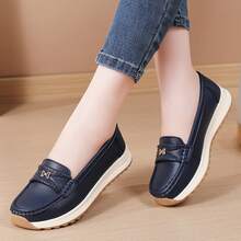 أحذية أمهات متوسطة العمر من جلد البولي يوريثان للنساء، للربيع والخريف، ذات نعل سميك مزخرف، مقاسات كبيرة، سهلة الارتداء، ذات قاع ناعم للاستخدام اليومي