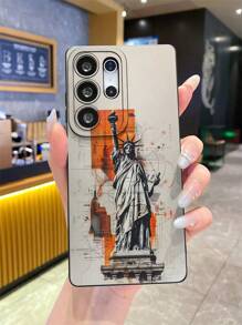 Travel 1 Pc Fashion Statue Of Liberty Graffiti Drawing Design, Black Matte Soft TPU Material Eye-Shaped Shockproof Phone Case, Suitable As Gift For Boyfriend/Girlfriend, Compatible With Apple, OPPO, Vivo And Other Android Models