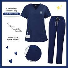 实用医用工作服套装，上衣和裤子，功能性设计，耐用易护理面料，适合医护人员日常穿着。