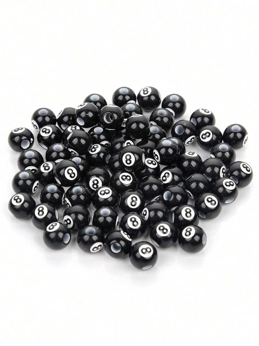 30pcs Acrylic Big Hole Billiards Black 8 Word Ball Beads For Jewelry Making DIY Bracelet Accessories - Black - View 1