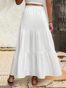 女式白色高腰 A 字裙，修身百搭，春夏 - 白色 - 查看 4