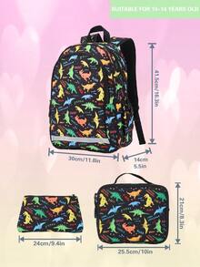 GUSTELL 3pcs Set Kids Backpack With Lunch Box & Pencil Case, Football, Dinosaur, Cartoon Pattern, Suitable For Travel, Camping, Outdoor, With Padded Back And Adjustable Straps, Fashionable Printed (Football Pattern) - Bundles - View 10