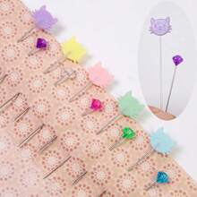 80pcs/Set Embroidery Patchwork Tools Straight Sewing Pin Cat Diamond Patchwork Pin For Sewing Quilting Positioning Pin Holder - Black - View 6