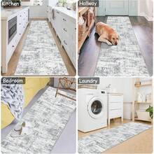 1PCS  Abstract Carpet Runners Non-Slip  Extra Long Faux Wool Rug Runners For Hallway Machine Washable Low Profile Floor Carpet For Indoor Hallway Kitchen Bedroom Entrance 65x180cm - Grey - View 2