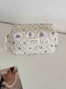 花卉兔子化妆包，布质软包，可爱甜美简约设计，大容量，拉链开合，适合化妆、洗漱用品、工作、日常通勤、居家、旅行，适合女性旅行必需品假期暑假返校学校用品包，适合学校旅行包，适合女性的化妆包，适合旅行用品 - 彩色 - 查看 7