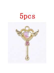 Set de 5 piezas Colgante con varita mágica con forma de corazón, Accesorio de joyería de aleación DIY apto para aretes, pulseras, collares, adecuado para uso diario de mujer