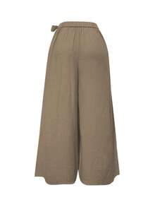 Women's Fashionable, Casual & Elegant Wide-Leg Pants Made Of Coarse Fabric, High-Waisted With Elastic Waistband And Side Straps, Suitable For Spring/Summer