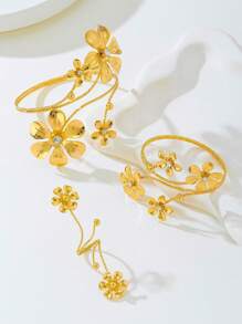 Ein Set aus modischen, personalisierten, europäisch-amerikanisch vintage, anspruchsvollen 3D Blumen-Strass Armband, Armreif, Ring Schmuckset, Party-Geschenk für Frauen
