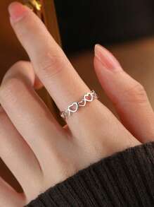 1 Stück S925 Sterlingsilber Cut Out Herz-förmige verstellbare offene Ring, minimalistisches, süßes Design, für Damen Alltagsoutfit & Partytragen