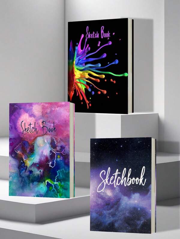 Sketch Book Set Of 3 – 8.5 X 11 Inches Drawing Pads With Splash Paint & Watercolor Covers – 68 Lb/100 Gsm White Drawing Paper For Art, Sketching, Doodles, And Journaling School Supplies,Back To School