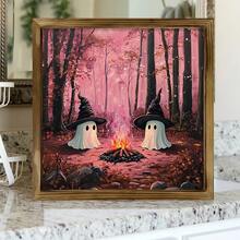 1pc Cute Witch Ghosts Print, Pinkoween, Pink Halloween Art Print, Spooky Vintage, Halloween Decor, Moody Wall Art, Dark Academia Print, Canvas Wall Art,Posters For Room,Home Decor,Room Decor Aesthetic,Room Decoration Stuff.Optional Frame. Fall Decor - 1pc - View 6