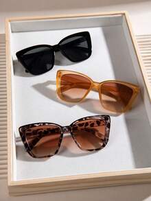 3pcs Fashionable Cat Eye Women's Fashion Glasses - Classic Leopard Print, Gradient Brown, And Black Frames The Fashion Crowd For Summer Beach Vacation,Outdoor,Travel - Multicolor - View 3