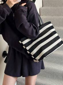 Bolsa Sacola Casual com Um Ombro na Moda, Bolsa de Mão para Escritório e Deslocamento para Mulheres, Bolsa de Viagem de Férias e Escola com Cores Contrastantes