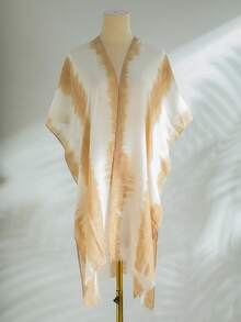 1 件女士新款渐变扎染无袖沙滩罩泳衣开衫披肩波西米亚时尚宽松休闲度假防晒和服适合夏季家庭节日礼物 - A - 查看 17