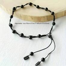 1 pezzo Cavigliera in stile boho minimalista in ossidiana, regolabile, con catena di perline intessuta a mano e accessori pendenti, accessorio leggero per piedi unisex adatto per uso casual e vacanze