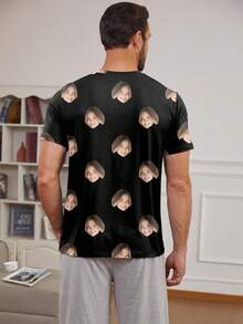 Custom Men's Pajama T-Shirt, Portrait Printed Knit Fabric Men's Sleepwear, Holiday Gifts, All Seasons,Underwear & Sleepwear,Easy Comfort,Anniversary Gift, Valentine Gift, Birthday Gift, Wedding Gift,New Year's Eve Outfit