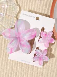 3 pièces Pinces à cheveux style bohème dégradé rose et verte marbre, convient pour les vacances à la plage, l'été