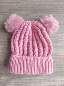 1 pieza Gorro de punto acanalado de hilo de alma para bebés y niños, gorra cálida para otoño e invierno