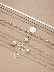 7/12pcs Fashion Minimalist Heart, Star, Snake, Cross, Butterfly Rhinestone Pendant Necklace Set, Gift For Women, Suitable For Date, Vacation, Party, Daily Wear