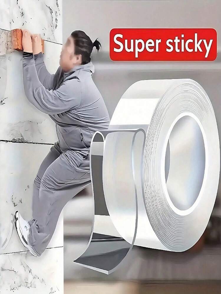 1 Roll Of Transparent Double-Sided Tape Reusable Strong Sticky Multi-Purpose Waterproof Transparent Double-Sided Tape - Suitable For Home, Kitchen, Office And Car Super Strong Double-Sided Tape Super Strong Tape Tape Waterproof Transparent Tape Kitchen Bathroom Workshop Strong Traceless Double-Sided Tape Multi-Scene Use Can Be Cut - Clear - View 1