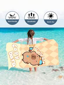 1PC Kids' Quick Drying Beach Towel - Fun Capybara Pattern, Super Soft Material