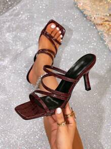 Women's New Summer High Heel Sandals With Stilettos, Open Toe Square Toe Stilettos, Fashionable Ladies Shoes
