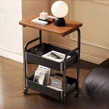 可移动双层咖啡桌，现代简约小推车架，适用于家庭、厨房、卧室储物架