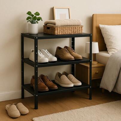 Armário de Aço Estilo Industrial com Estrutura de Ferro Prateleiras Resistentes para Sapatos, Caixas e Microondas