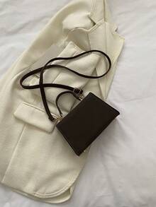 moda unicolor presionado PU vuelta Funda Bolso de mano con cerradura metálica - Negro - Ver 7