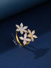 1pc Copper Material Zirconia Snowflake Design Open Ring, Fashionable And Elegant, Suitable For Gifts, Women's Daily And Holiday Wear