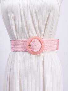 1pc Women's Elastic Woven Wide Bohemian Style Round Buckle Faux Fur Belt Summer, School Fall, Autumn, Halloween - A - View 20