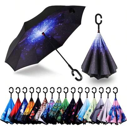 Large Rainbow Umbrella, Compact Windproof Auto Open Close 24K Rainbow Umbrella For Kids Girls Women Men (Hook Handle), Multicolor, Compact