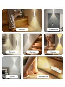 1pc Motion Sensor Night Light, Magnetic Wall Lamp, Detachable Lighting Can Be Stuck On Wall, With Lens, Illumination From Top And Bottom, Rechargeable USB LED Light Stick For Wireless Stairs, Indoor Wood Wall Closet Corridor Staircase