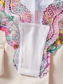 Style Dream 夏季新款女士性感内衣：彩色网纱印花超薄文胸套装，性感钢圈文胸，性感三角内裤，复古女士套装 - 玫紅色 - 查看 5