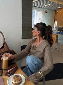 DOVELLE Women's Autumn And Winter New Solid Color Lapel Long Sleeve Knitted Cardigan, Diagonal Zip Design Ribbed Sweater Cardigan, Daily Casual Commuter, Dating Knitted Top