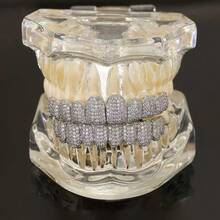 1/2 Hip Hop Shining 18K Gold Plated Cubic Zirconia Gold Teeth Decoration Teen Grilz Grills 10 Teeth Upper And Lower Teeth Decoration Punk Bracelets Halloween Cosplay Rap Gorgeous Jewelry - Multicolor - View 11