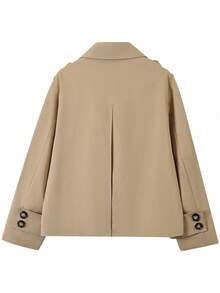 Abrigo de trinchera de mujer con cuello alto y doble botonadura en color caqui - Chaqueta de manga larga con bolsillos para uso diario, prenda exterior de moda para otoño e invierno