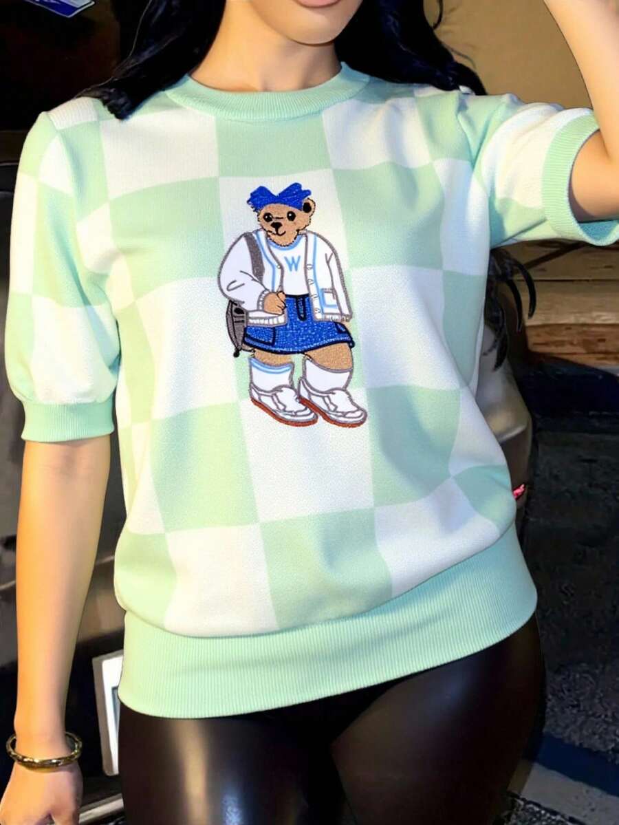 PLAYERA  Animal  Oso  Guingán    Casual    Ribete en contraste - Verde - Ver 1