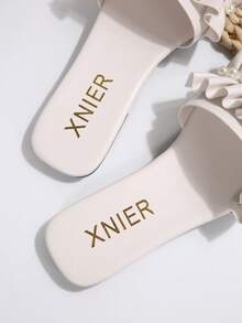 女士平底凉鞋法式时尚圆头一脚蹬拖鞋，2024 年新款夏季海滩度假休闲拖鞋情人节 - 白色 - 查看 10