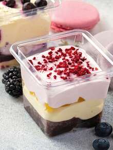 50 个/包 12 盎司带盖塑料甜点杯，透明方形蛋糕杯甜点容器，用于布丁、慕斯、水果酸奶和脆饼，厨房配件