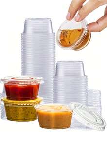 50pcs LIDS Plastic Cups, Suitable For Iced Coffee, Smoothies, Milkshakes And Any Cold Drinks. Dip Cups, Portion Control, Salad Dressings, 2-Ounce Jelly Injections And Medicine. Small Plastic Containers With LIDS. Sealed And Stackable Portion Cups, Salad Dressing/Dip Cups, Lunch Condiment Cups, Pie For Overseas Trips And Travels - Trong sáng - Xem 10