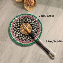 1pc Round Handwoven Colorful Fan, 9.84 Inch Width/14.95 Inch Length, African Elements Wall Decor Hanging Fan, Summer Beach Travel Hand Fan - Multicolor - View 9