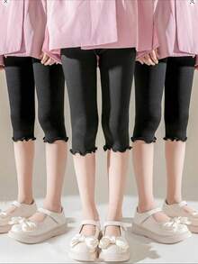 1/2/3 双女童可爱荷叶边针织紧身裤,有弹性,适合春、夏、秋季 - 彩色 - 查看 44