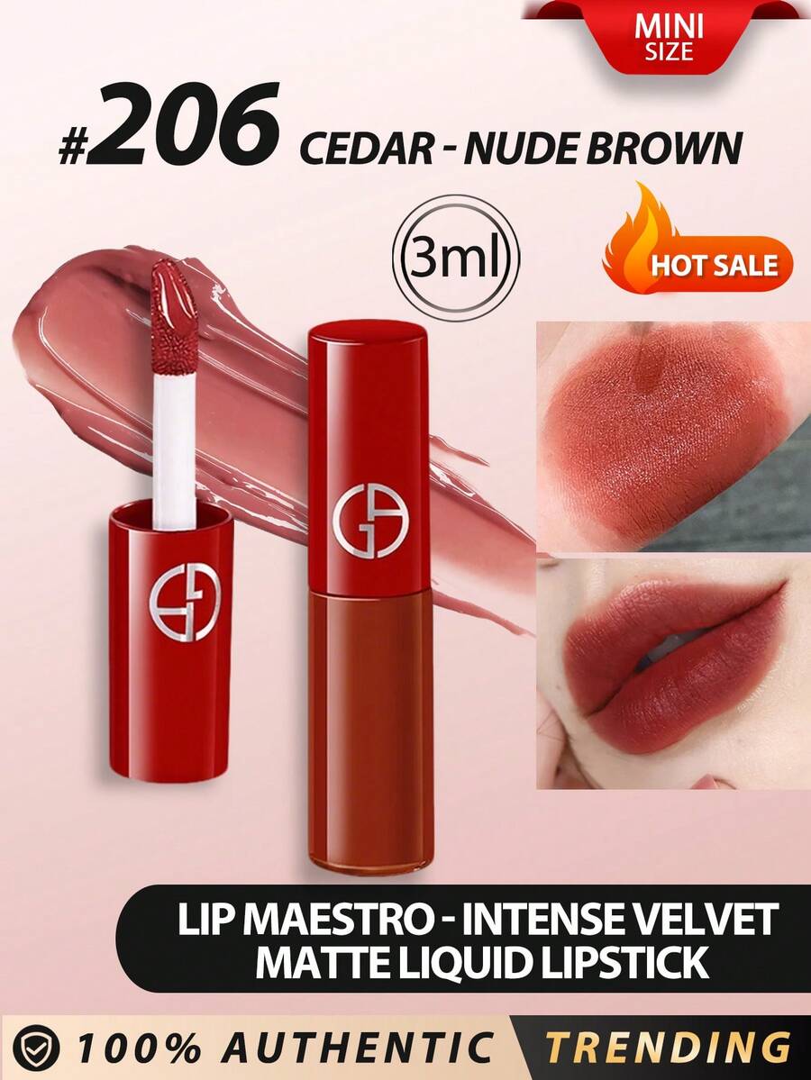 Giorgio Armani 乔治·阿玛尼[迷你]Lip Maestro - 丝绒哑光液体唇膏 3ml #206 高显色哑光液体唇膏。它能形成保湿屏障，确保唇部持久柔软。这是一款护理唇膏，赋予唇部奢华光泽，蕴含可可脂和芒果脂，补充水分，缓解干燥。 - #206 3ml - 查看 1