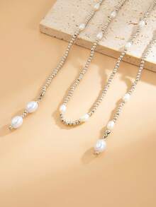 1 件简约 CCB 人造珍珠串珠长流苏项链，奢华，适合度假派对、情侣、日常休闲百搭佩戴 - 長項鍊 - 查看 7